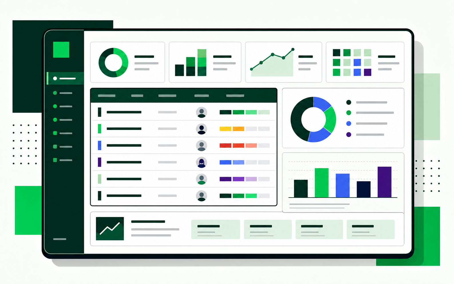 Illustration of a RiskRocket dashboard with risk records, owners, progress, and reporting charts